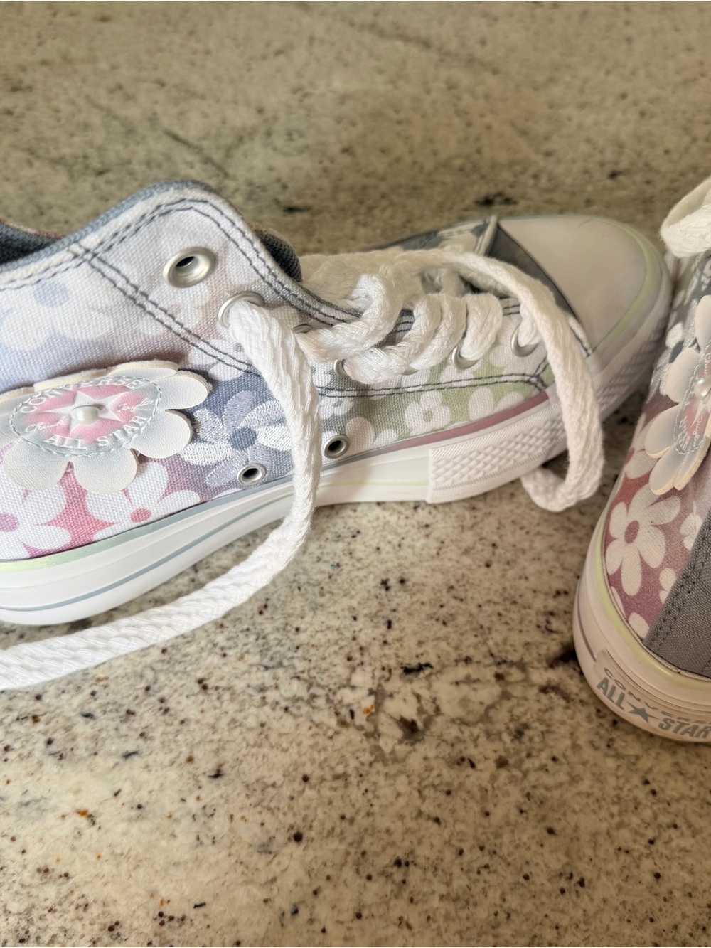 Converse Women’s Floral High Top Sneakers in Pastel Pink, Blue, Green and White